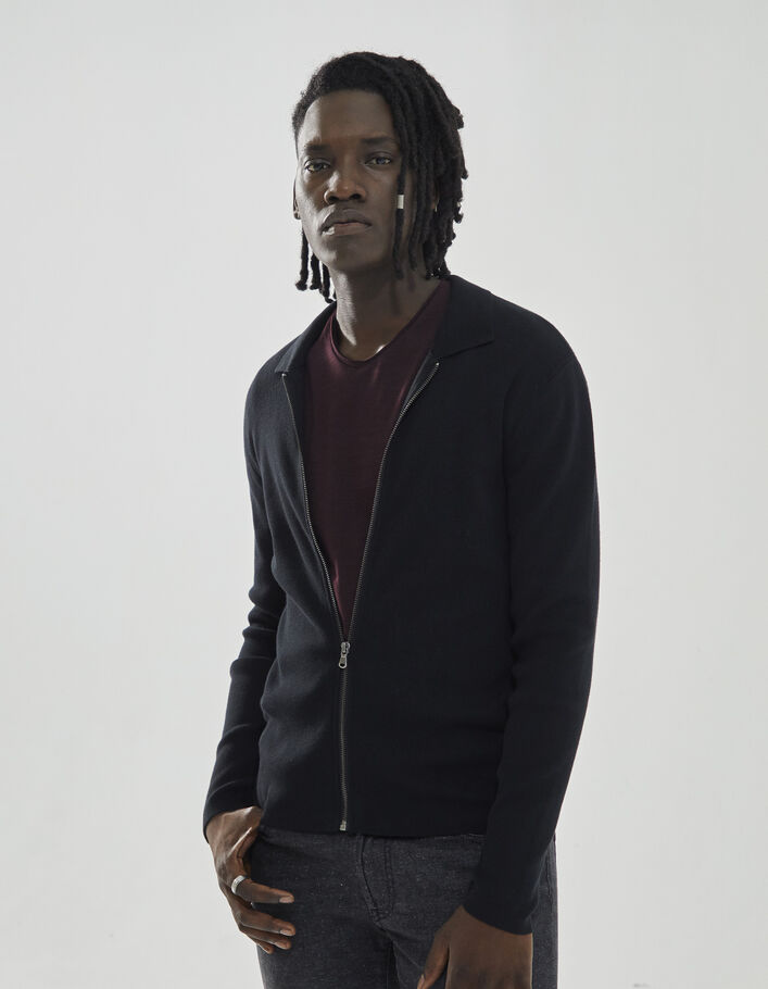 Cárdigan negro punto cuello camisa Hombre-5