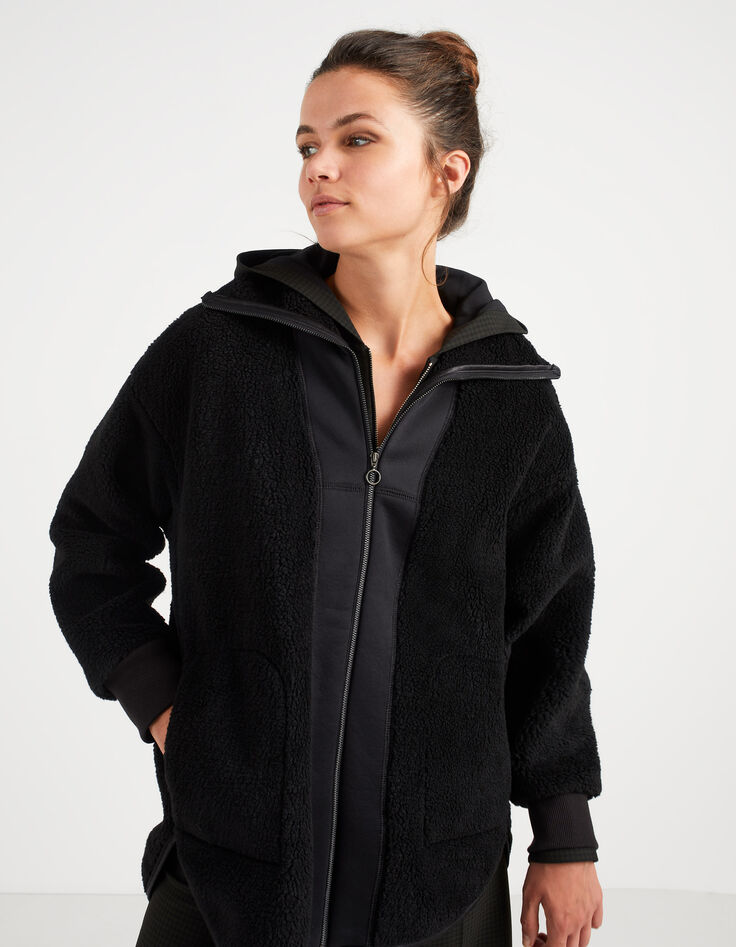 I.Code black Sherpa jacket with zip collar-2