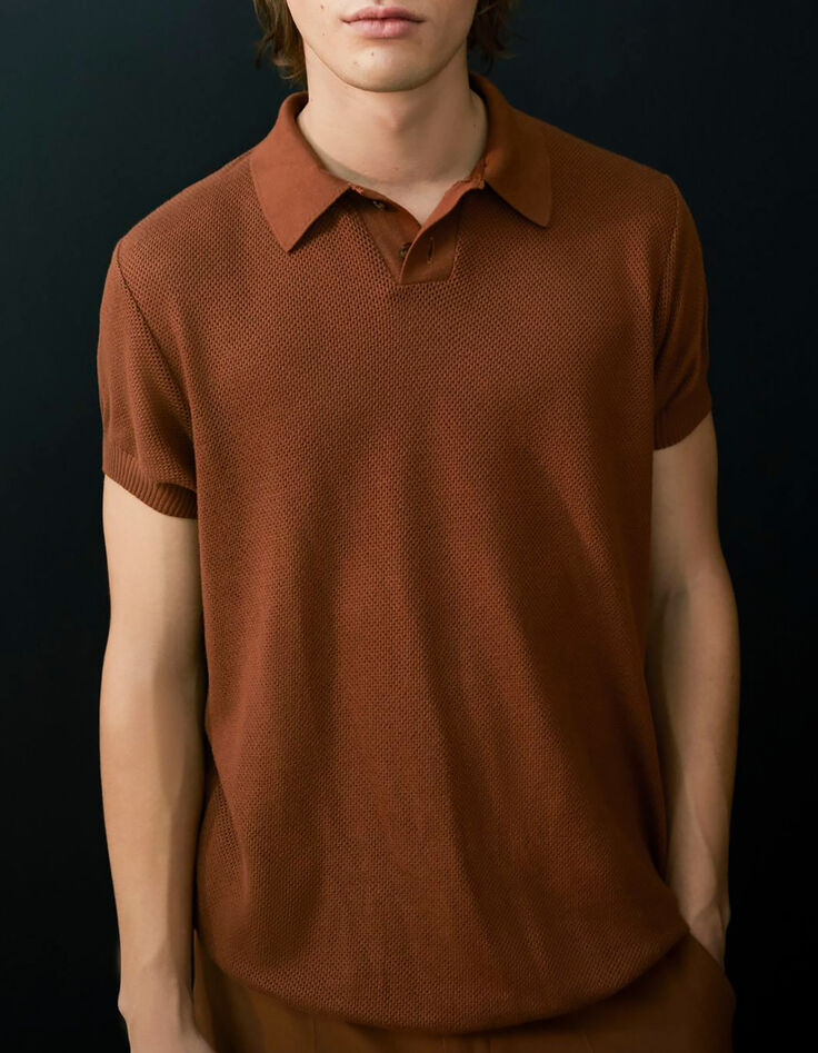 Pure Edition – Men’s amber openwork knit polo shirt-6