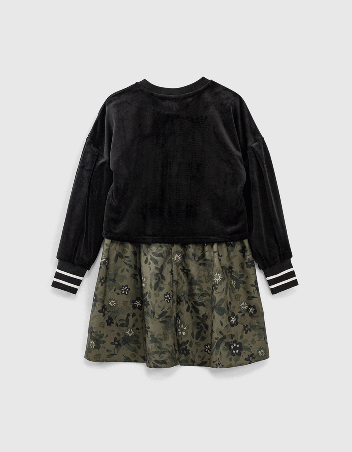 Girls’ 2-in-1 khaki camouflower dress/black sweatshirt - IKKS