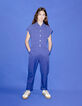 Langer blauer Mädchen-Overall, Druckknöpfe-3