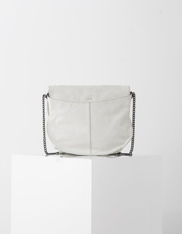 Bolso bandolera The Plum cuero blanco pitón-3