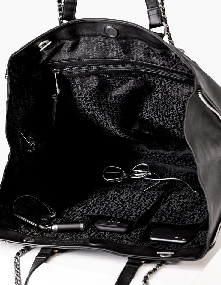 Bolso cabás cuero negro EL 1440 ROCK acolchado chevrones tachuelas mujer-4
