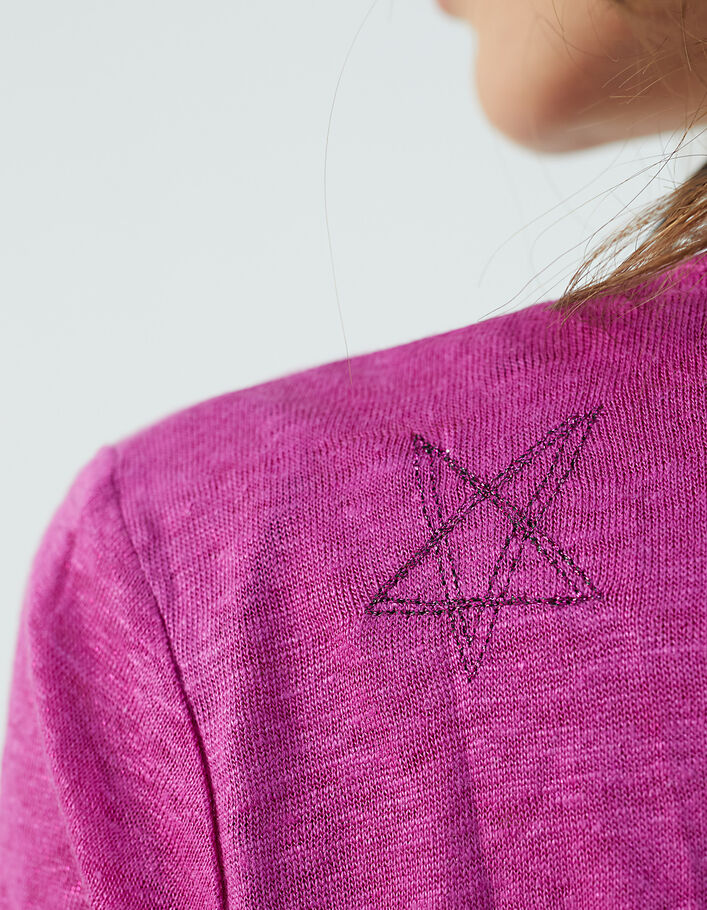 T-shirt en lin rose fuchsia broderie étoile femme - IKKS