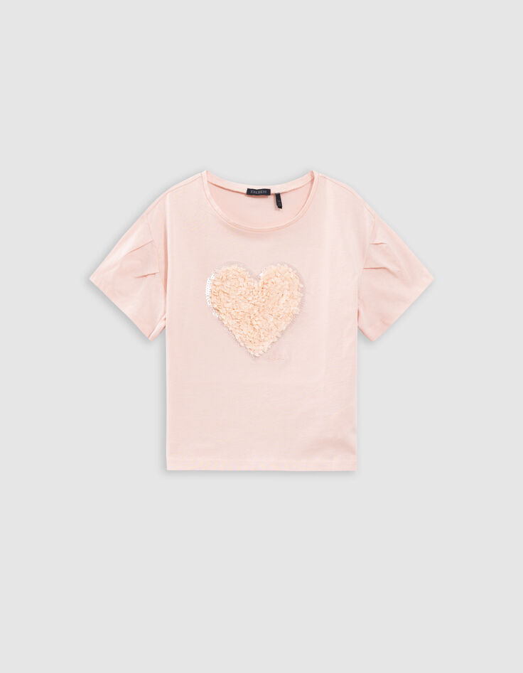 T-shirt rose coton bio coeur en relief fille-3