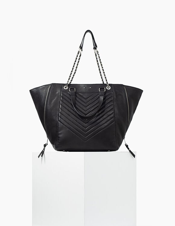 Women’s THE 1440 black quilted chevron leather tote bag