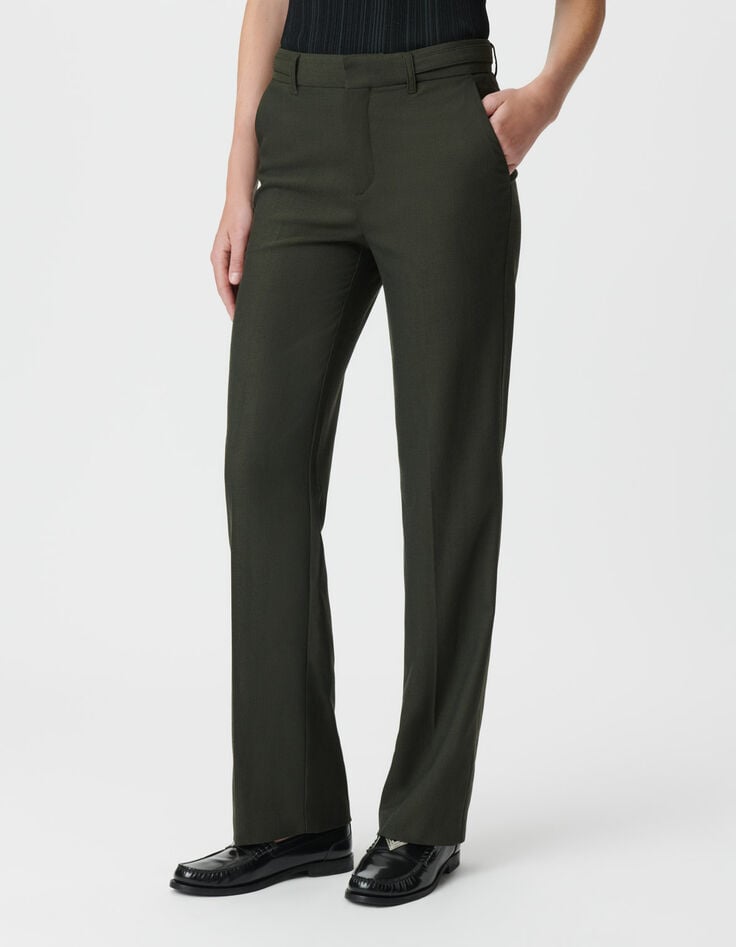 Women’s khaki micro-herringbone suit trousers-2 Women’s khaki micro-herringbone suit trousers-2