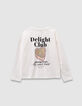 Girls’ ecru organic cotton T-shirt with cake image-4