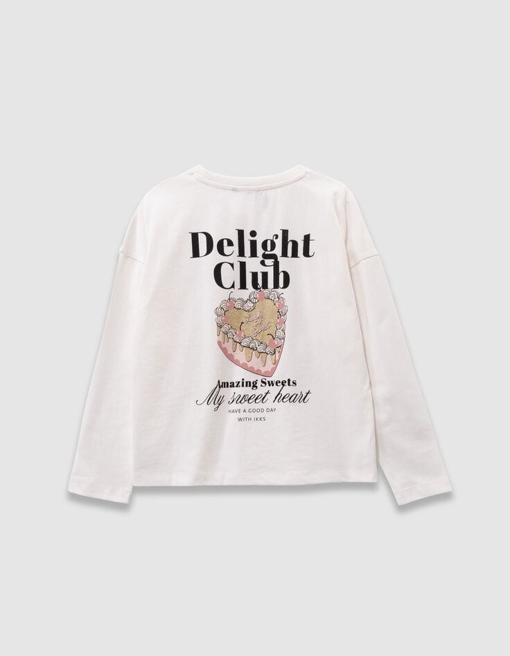 Girls’ ecru organic cotton T-shirt with cake image-4 Girls’ ecru organic cotton T-shirt with cake image-4