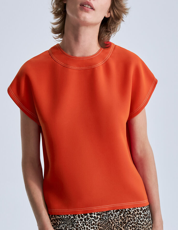 Women’s tangerine top edged with double topstitching-1