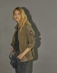 Blouson long kaki esprit saharienne motif au dos femme-2