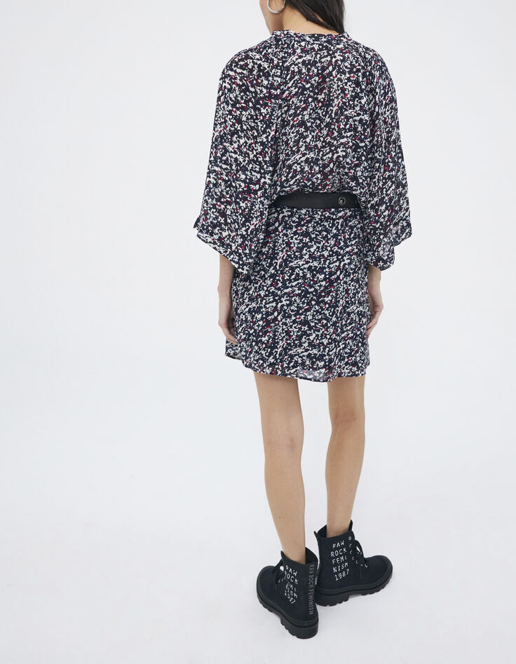 Women’s navy tachist print short dress-3
