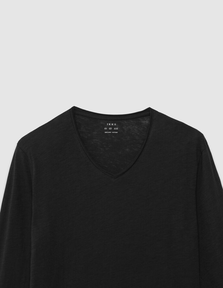 T-shirt manches longues noir coton bio flammé Homme-8