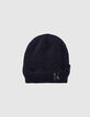 Bonnet navy foncé tricot à revers esprit couronne fille-1