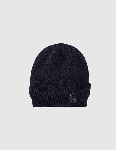 Bonnet navy foncé tricot à revers esprit couronne fille - IKKS