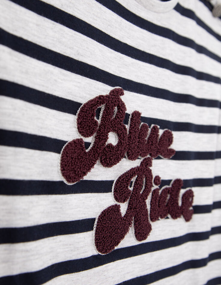 Tee-shirt gris chiné rayé broderie bouclette Femme-4 Tee-shirt gris chiné rayé broderie bouclette Femme-4