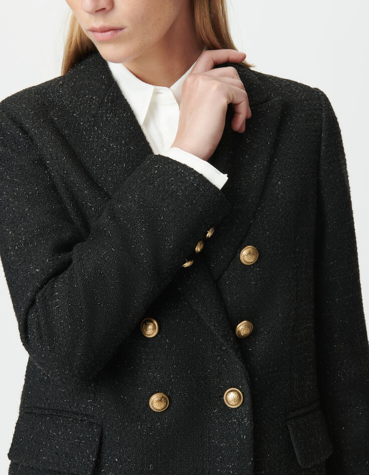 Zwart blazer tweedstijl met glitters Dames-3