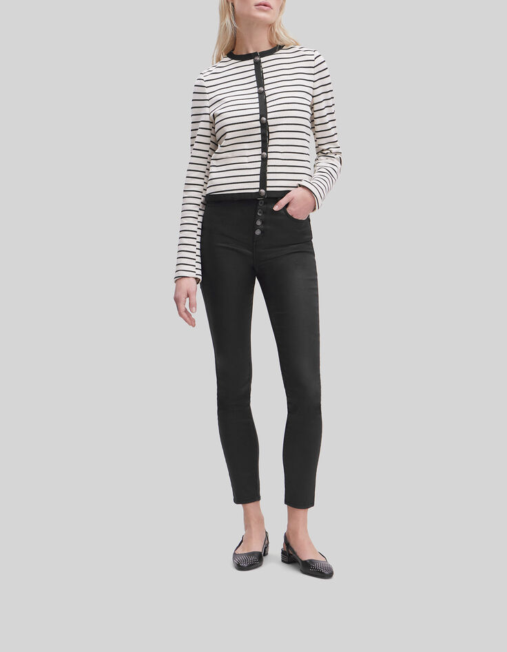 Chaqueta cruda punto piqué rayas negras Mujer-1 Chaqueta cruda punto piqué rayas negras Mujer-1