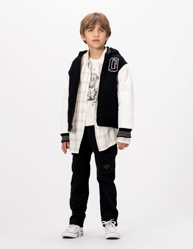 Blouson réversible esprit teddy noir et gris garçon-3