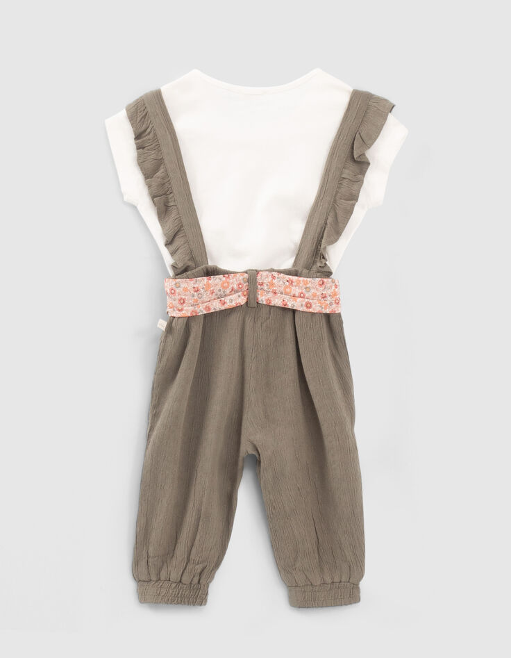 Baby girls’ khaki dungarees & T-shirt outfit-2