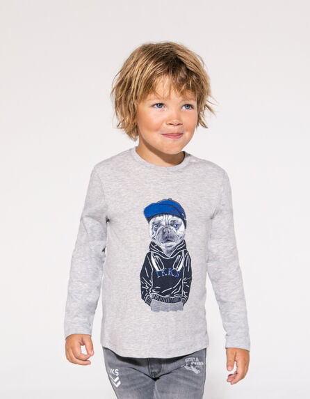 Boys’ grey marl traceur-dog image T-shirt