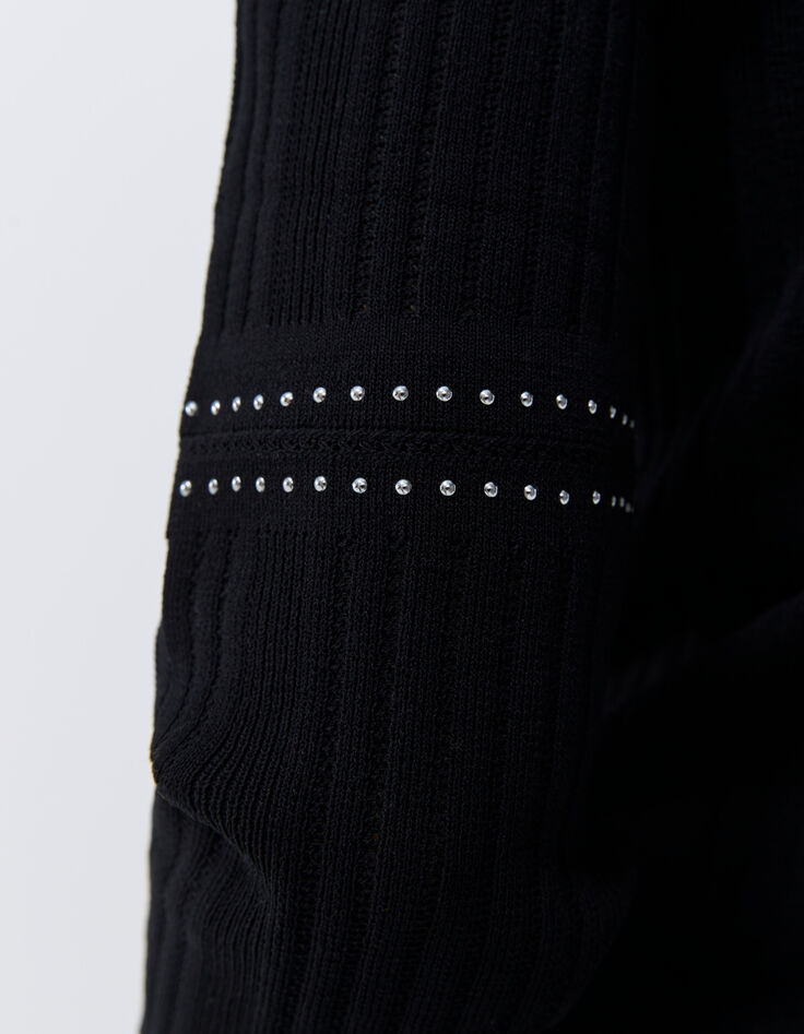 Women’s black knit studded ribbed knit cardigan-4