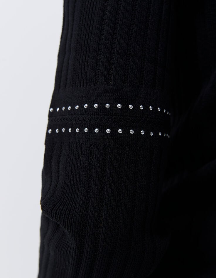Women’s black knit studded ribbed knit cardigan-4 Women’s black knit studded ribbed knit cardigan-4