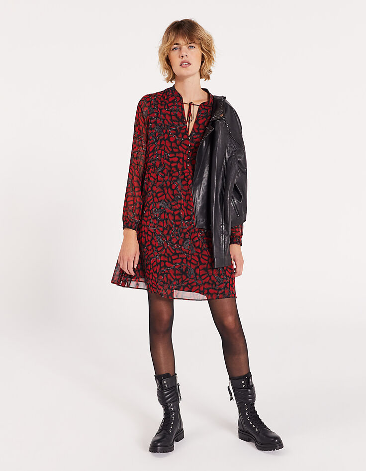Women’s red snake-print voile short dress-6