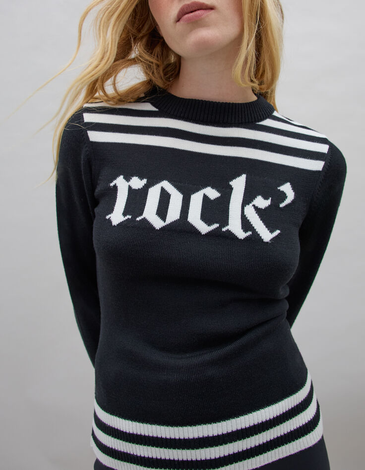 Women&rsquo;s black knit Rock slogan IKKS x DUVILLARD sweater-3