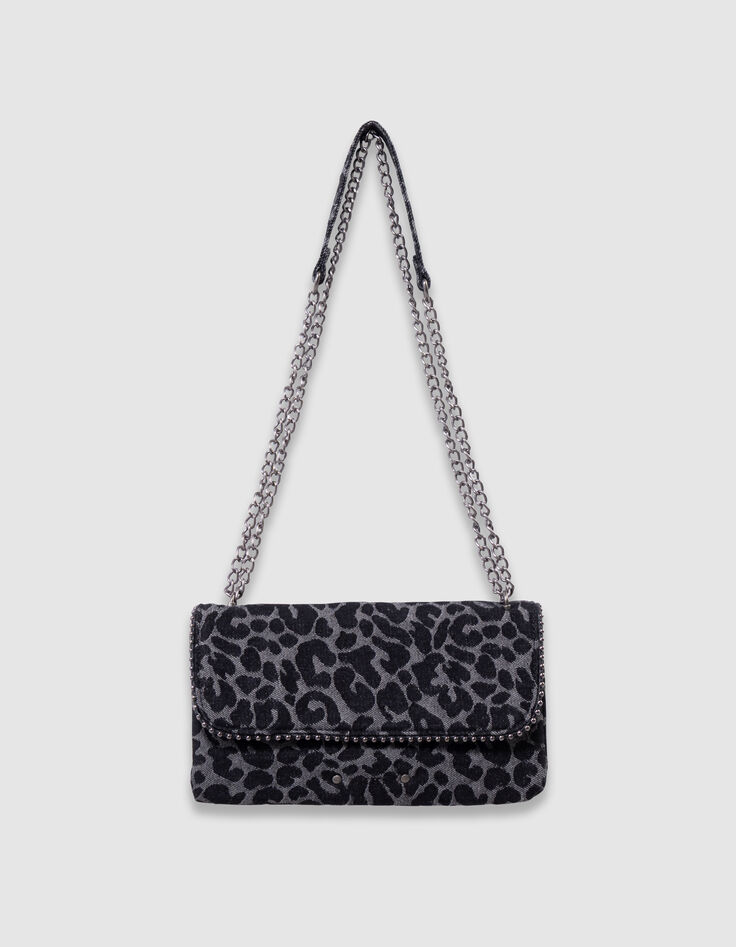 Sac à main noir imprimé léopard bordure microbilles fille-8
