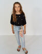 Girls’ white blue slim 7/8 jeans, braided belt -1