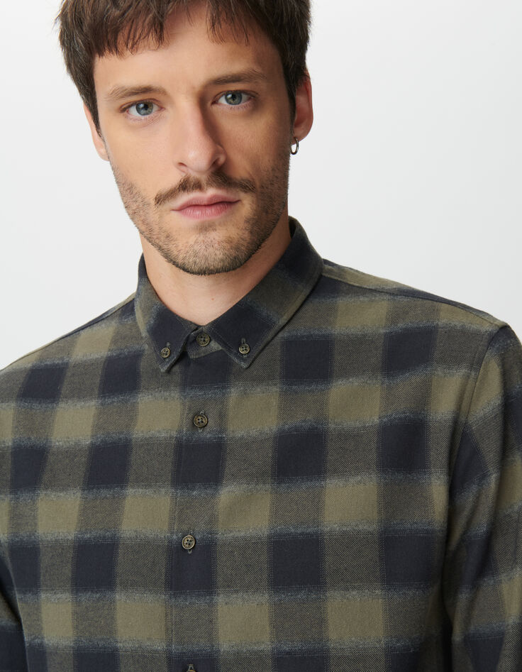 Camisa cuadros slim caqui y negro hombre-5