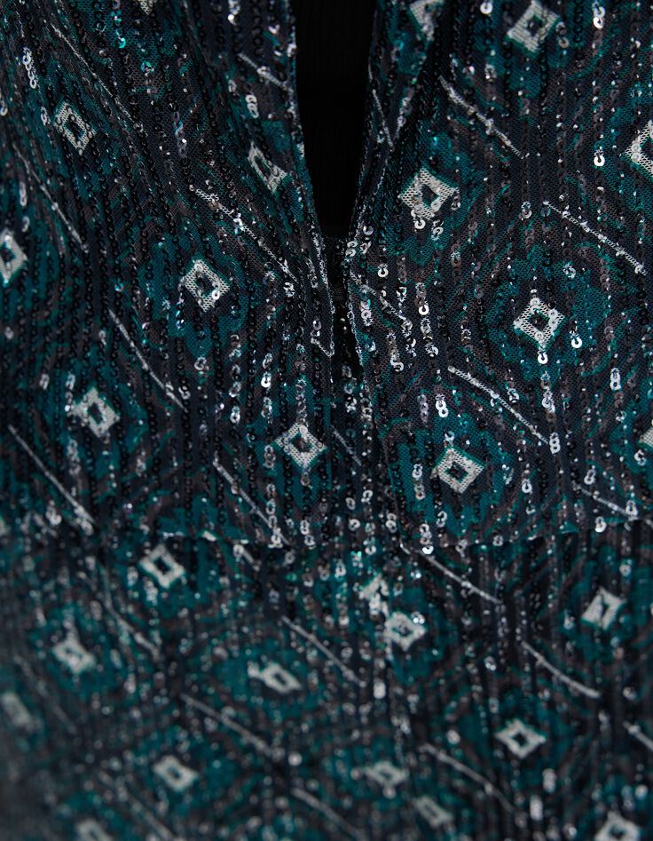 Veste noire imprim&eacute; g&eacute;om&eacute;trique brod&eacute;e sequins Femme-4