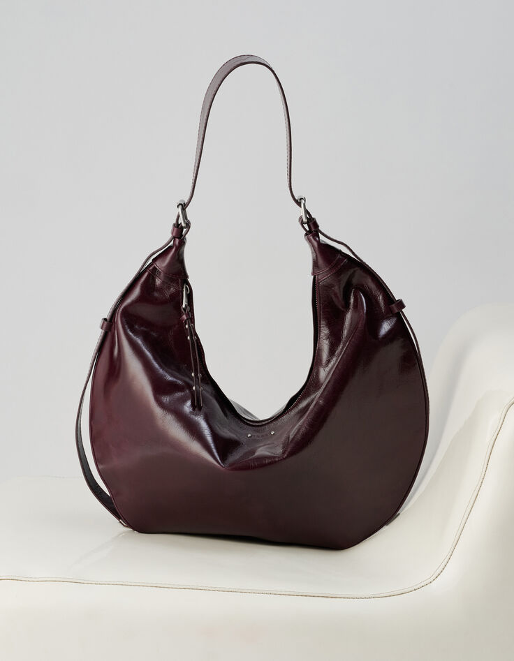 Bolso semiluna burdeos cuero brillante Allane mujer-8 Bolso semiluna burdeos cuero brillante Allane mujer-8