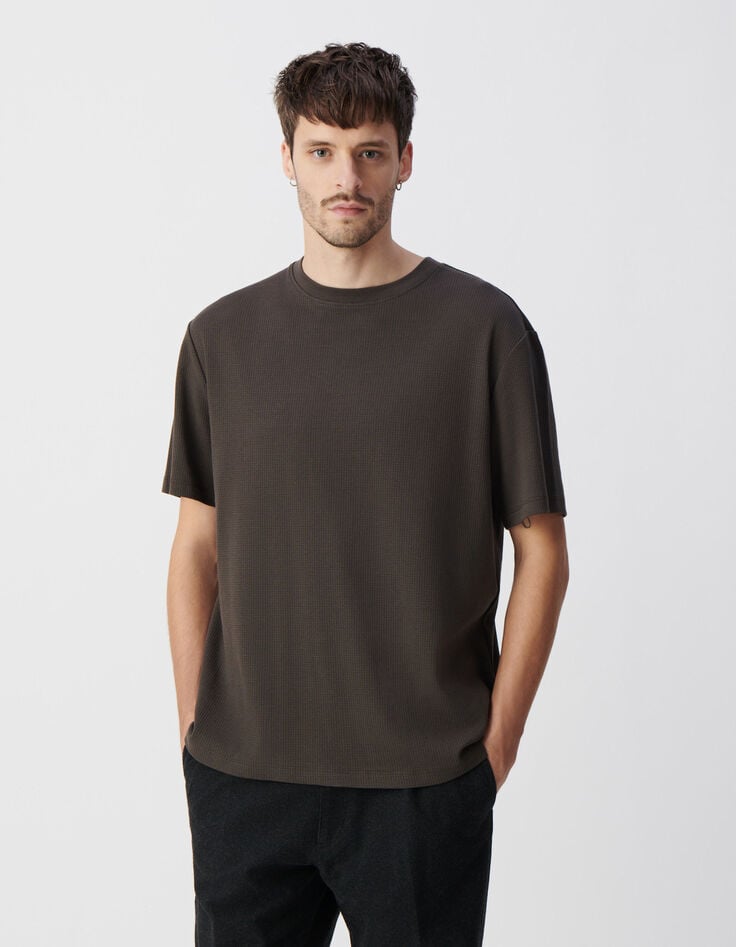 Herren-T-Shirt, khaki, Biobaumwolle, Relief-Netz-2 Herren-T-Shirt, khaki, Biobaumwolle, Relief-Netz-2