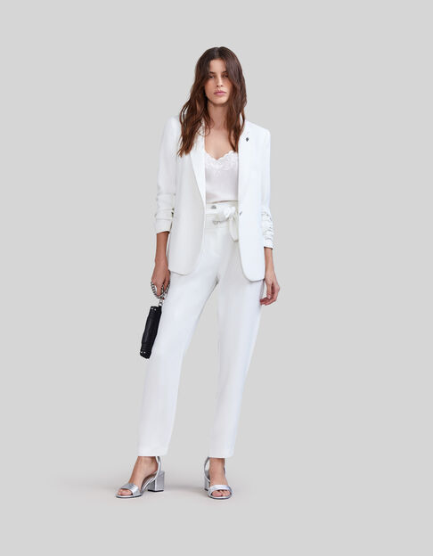 Pantalon blanc recyclé taille haute ceinturée Femme - IKKS