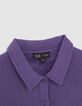 Robe-sweat violet à col polo broderies College fille-2