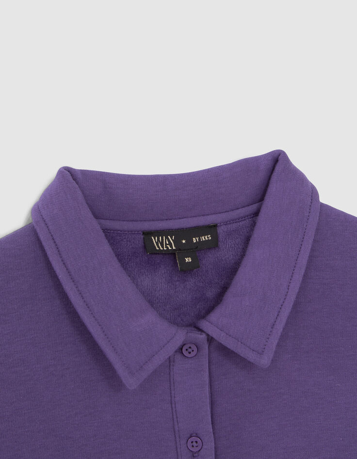 Robe-sweat violet à col polo broderies College fille-2