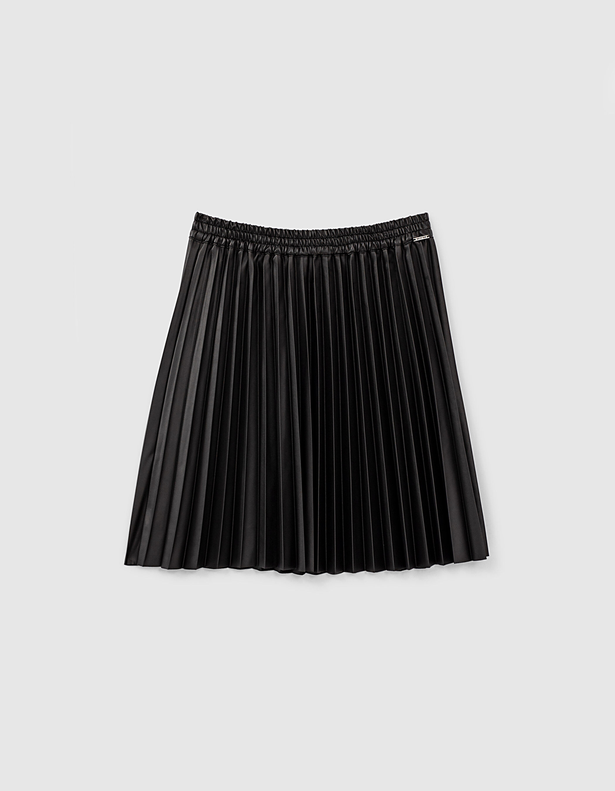 Girls black leather look coated pleated short skirt IKKS
