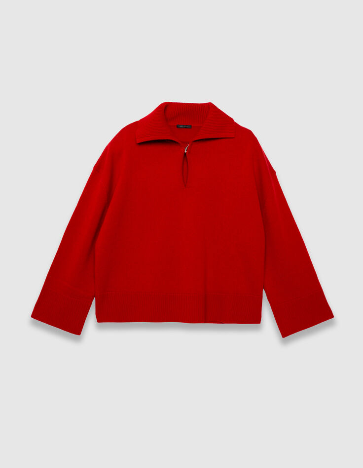 Rode jacquard trui met tartan en col dames-5