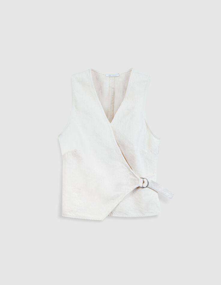 Women's ecru denim cross-over top-5