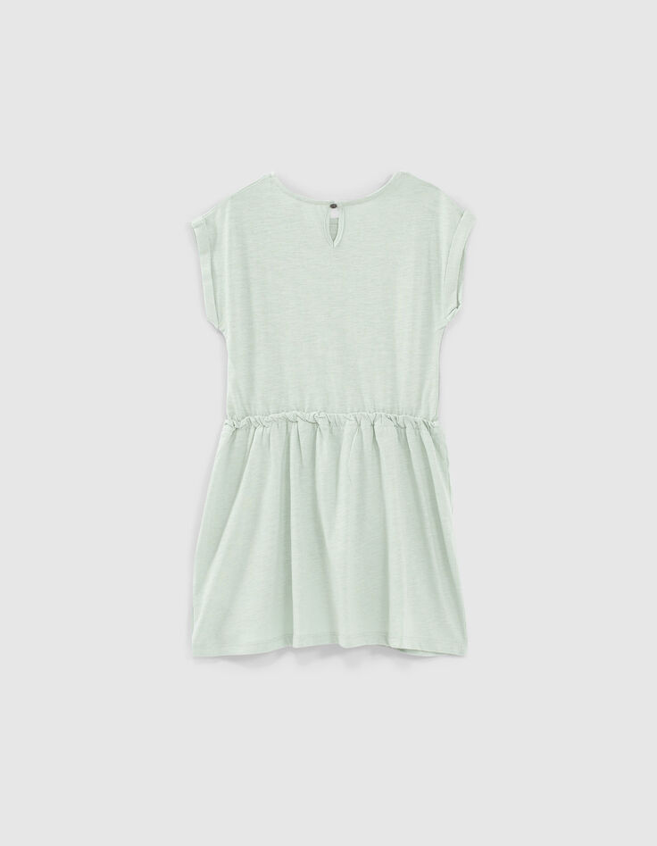 Robe aqua Essentiel brodée en coton bio fille-3