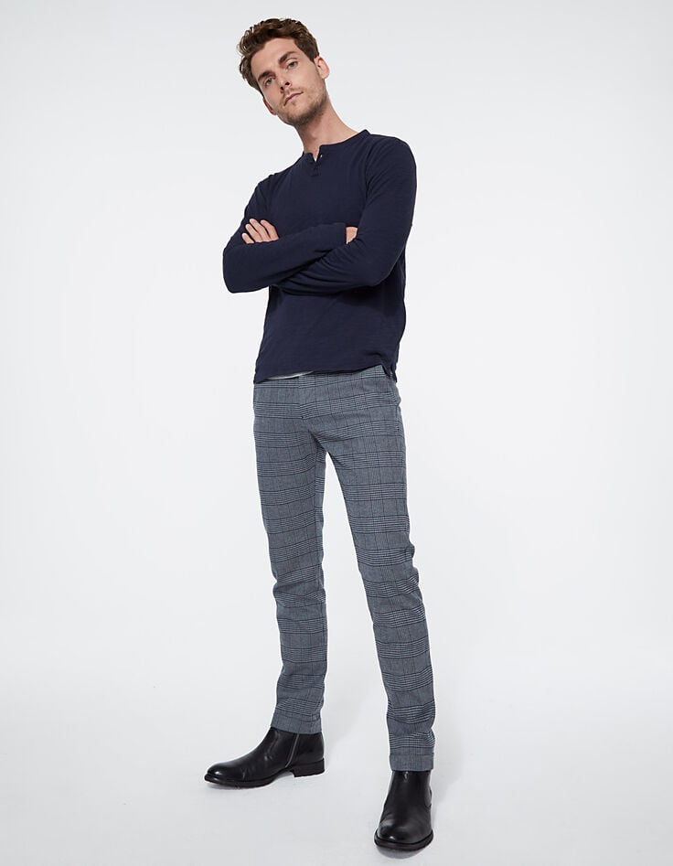 Men’s slate grey Prince of Wales check trousers-1 Men’s slate grey Prince of Wales check trousers-1