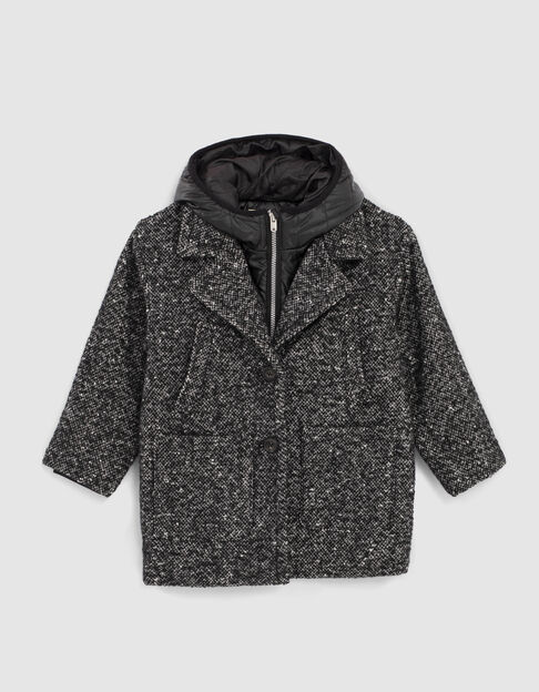 Abrigo negro tweed con pieza plumas niña - IKKS