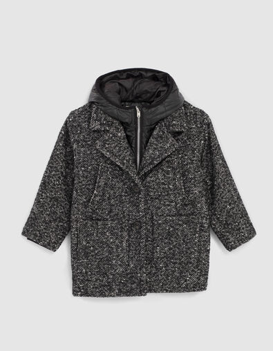 Girls’ black tweed-look coat with padded jacket facing - IKKS