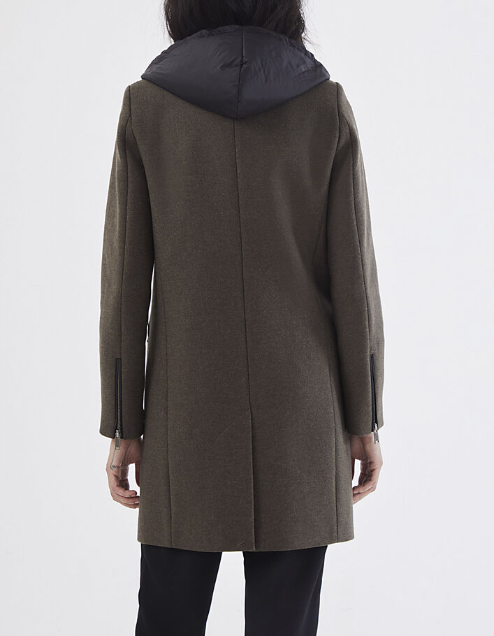 Khaki Woolen Coat Women Elegant Minimal Polyester Fit