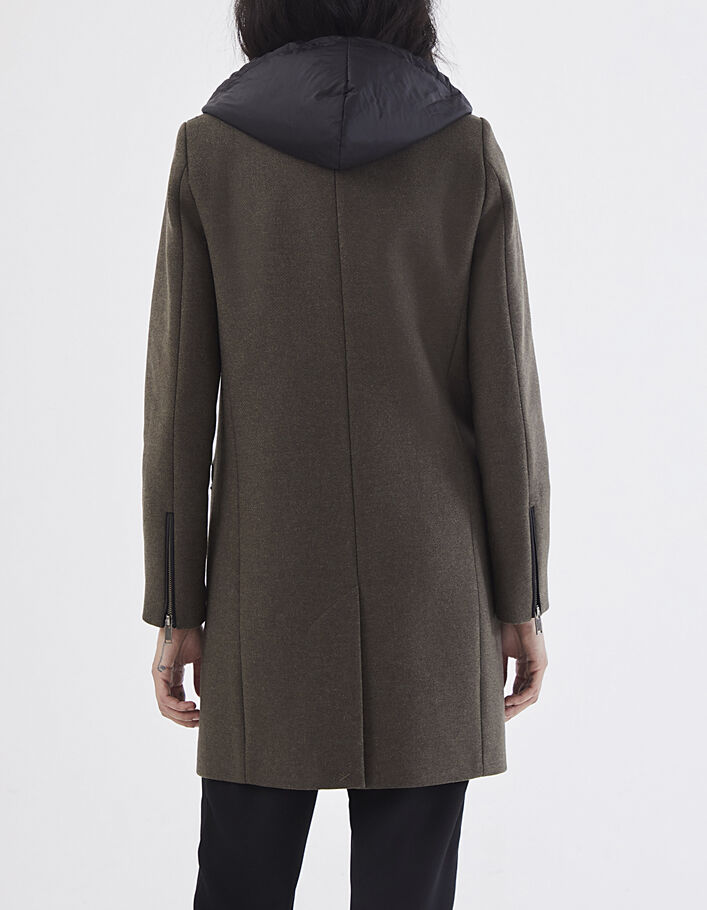 Abrigo largo medio caqui de lana capucha amovible mujer - IKKS
