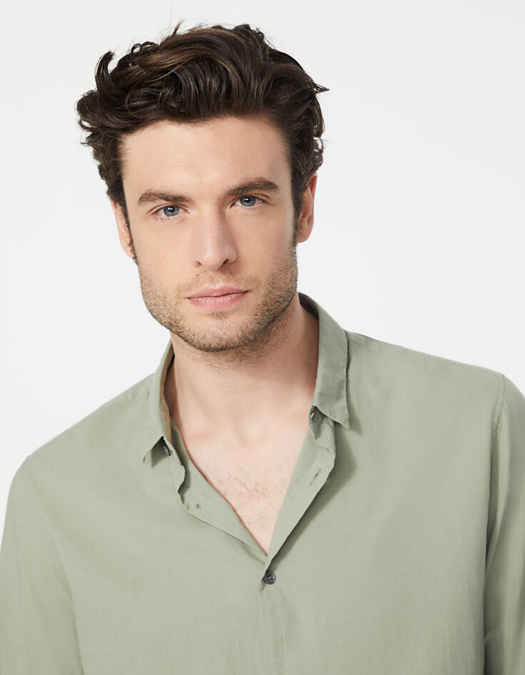 Lindgrünes Herren SLIM-Hemd aus Baumwoll-Voile-4