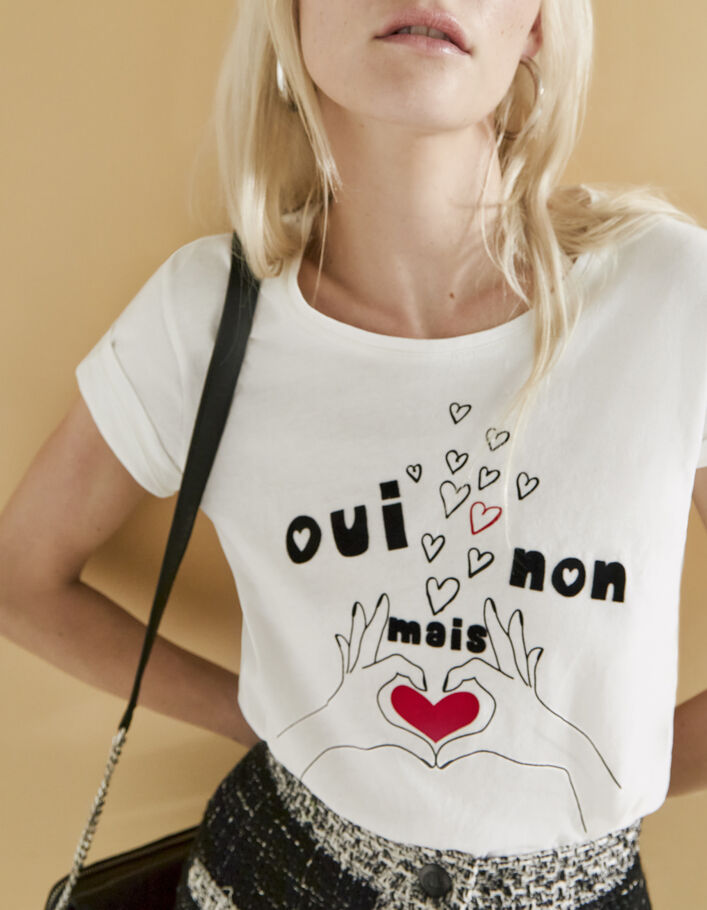 Cremeweißes Damen-T-Shirt aus Baumwolle mit Schriftzug - IKKS