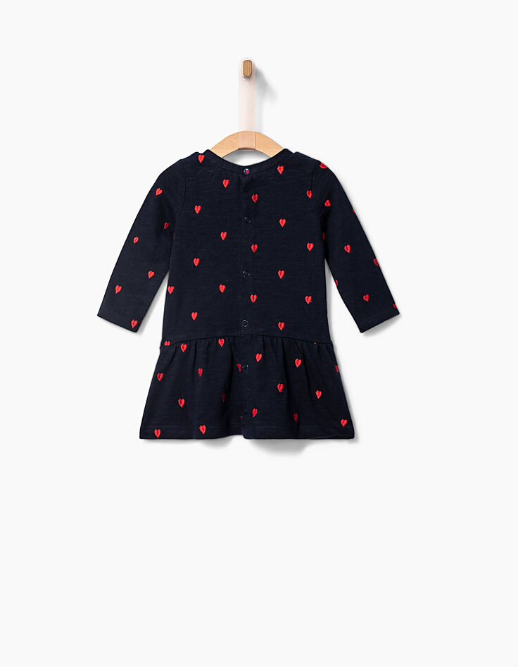 Robe maille marine brodée cœurs bébé fille-2